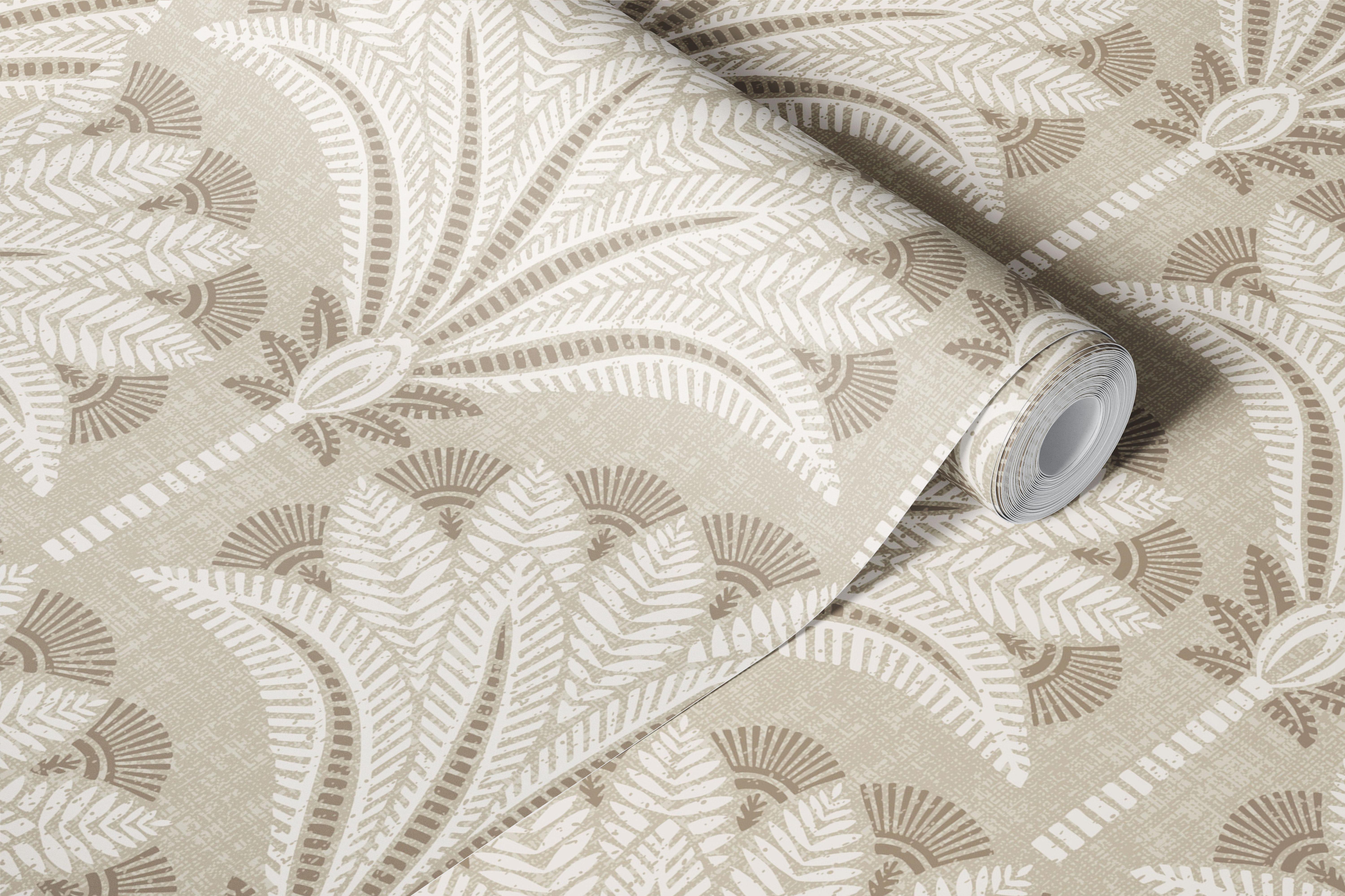 Papel de parede boho block print palms no quarto