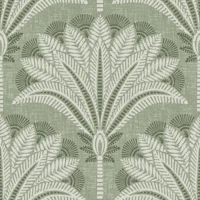 Boho block print palms in soft sage green tapet