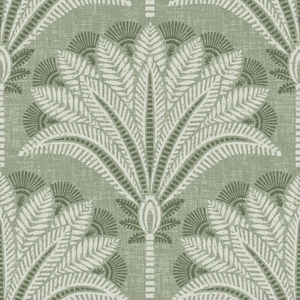 Boho block print palms in soft sage green