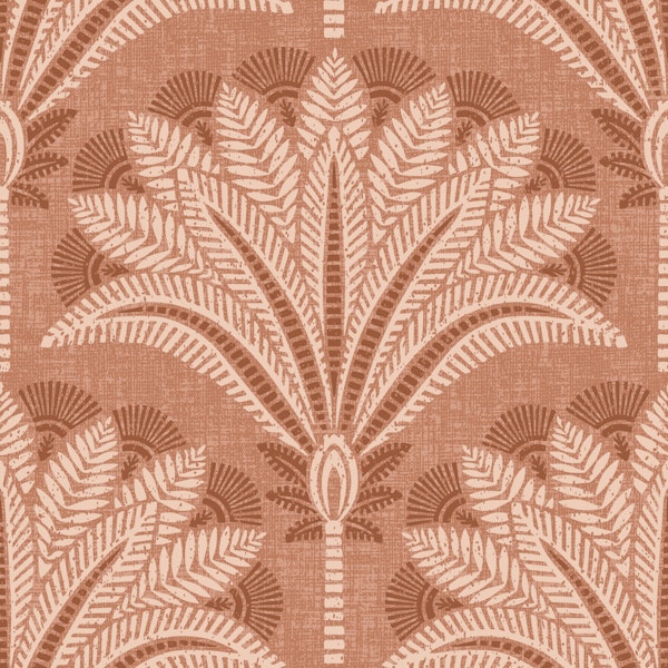 Boho block print palms in terracotta