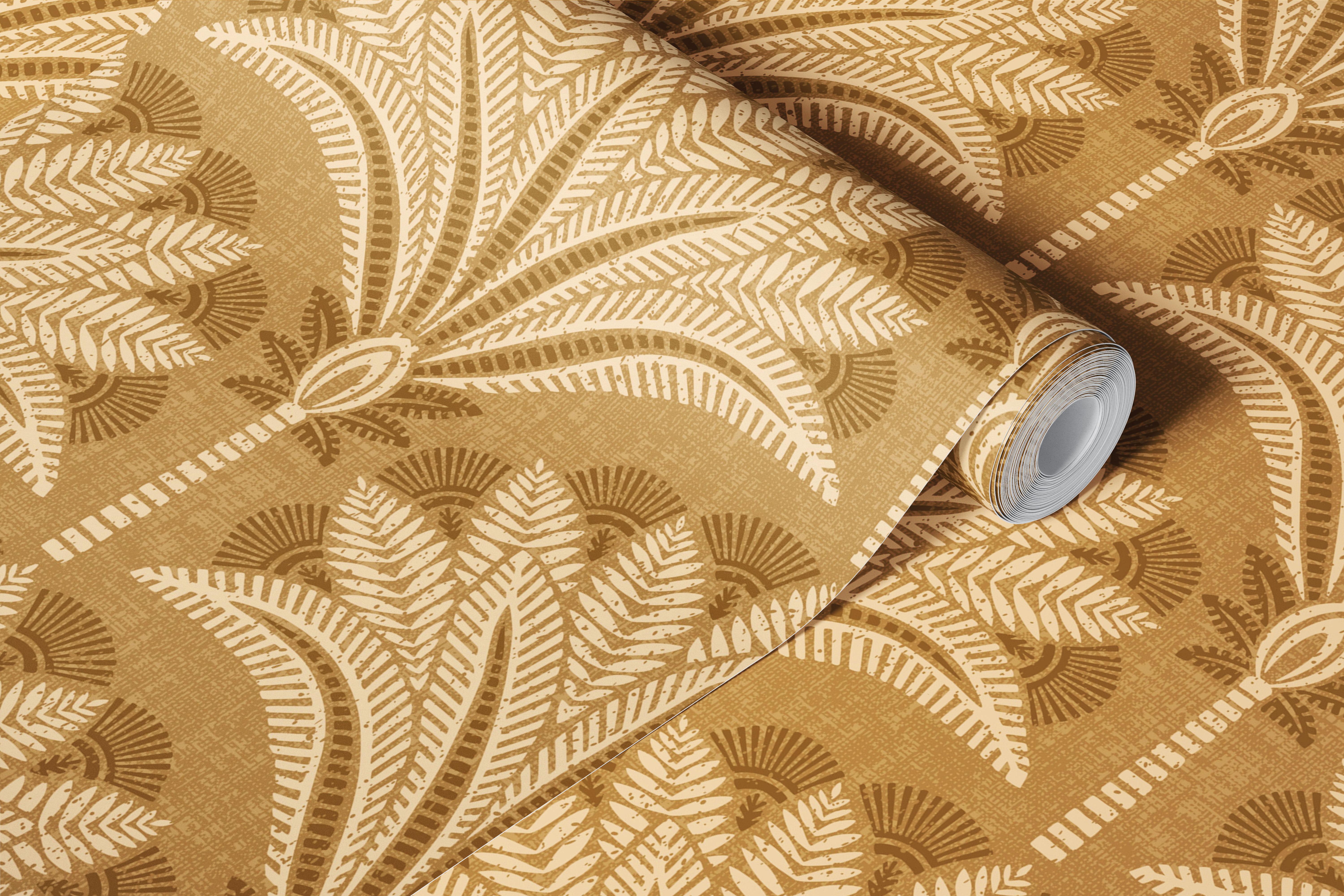 Boho palm print wallpaper in a room