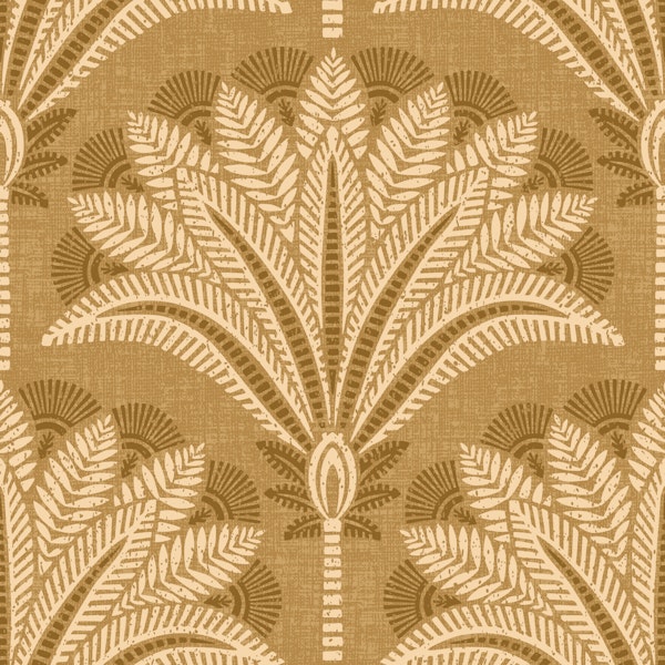 Boho block print palms in ochre