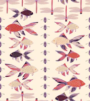 Warm Whimsical Fish Beetles and Dragonflies tapet