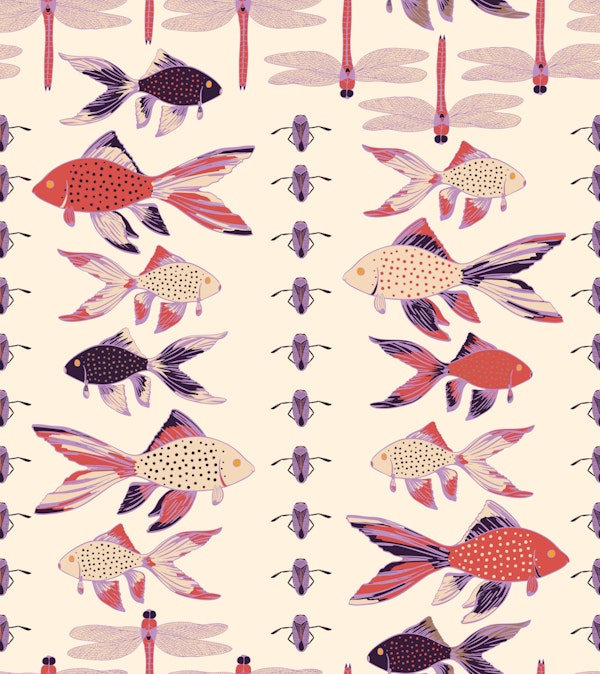 Warm Whimsical Fish Beetles and Dragonflies
