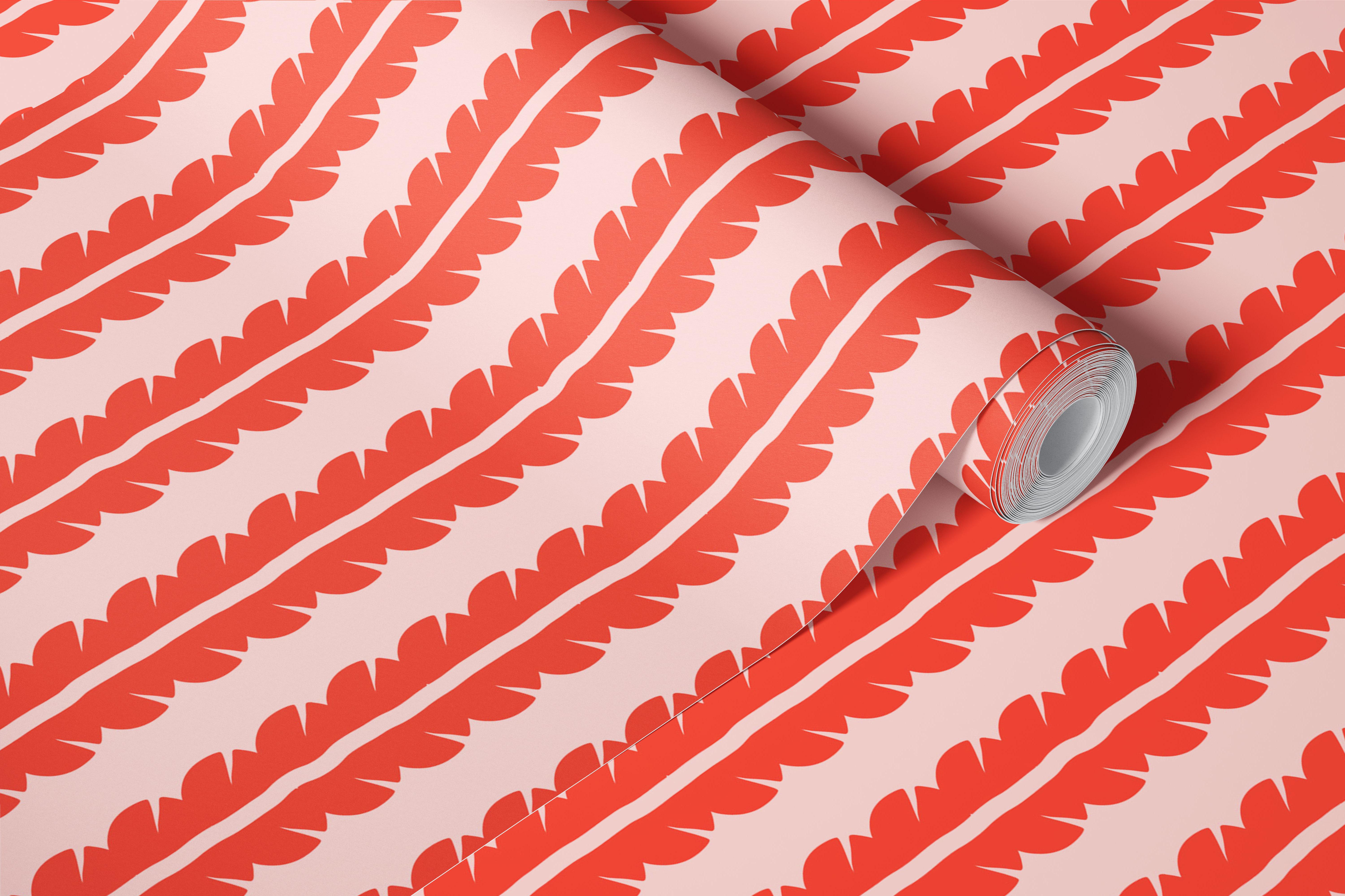 Retro Coral Palm Leaf Stripes tapetų rodymas