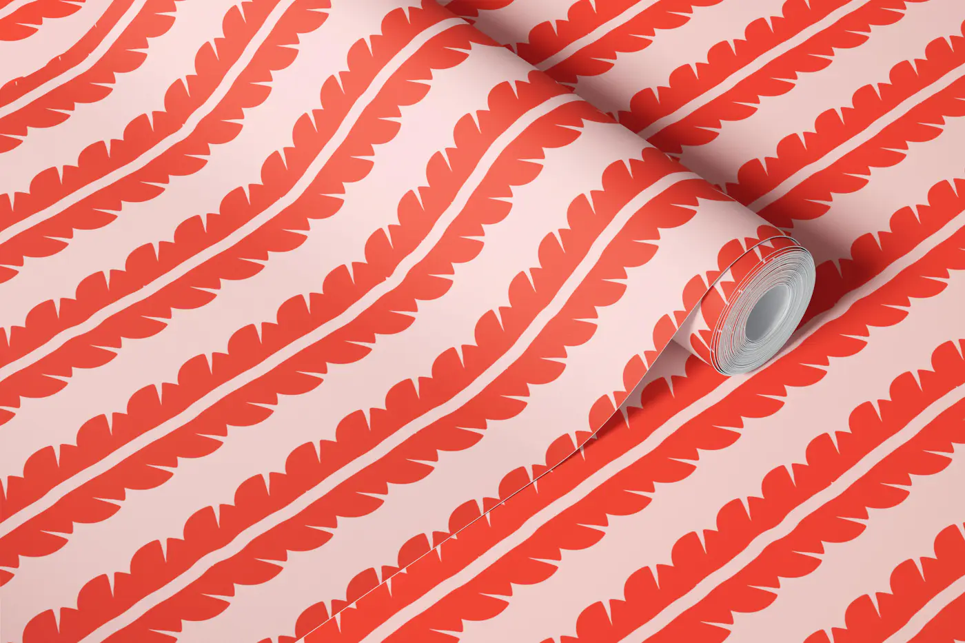 Retro Coral Palm Leaf Stripes wallpaper roll