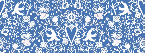 cherry bird lace white on blue