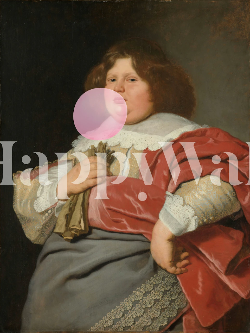 Tapet med gammelt mesterportræt og tyggegummi