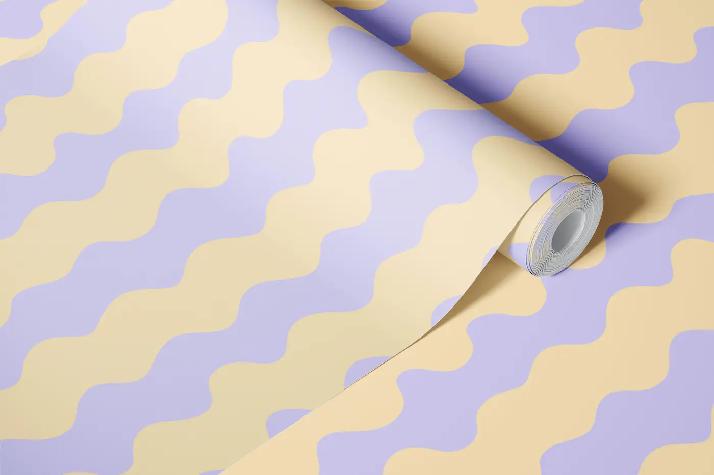 Lavender and Cream Wavy stripes wallpaper roll