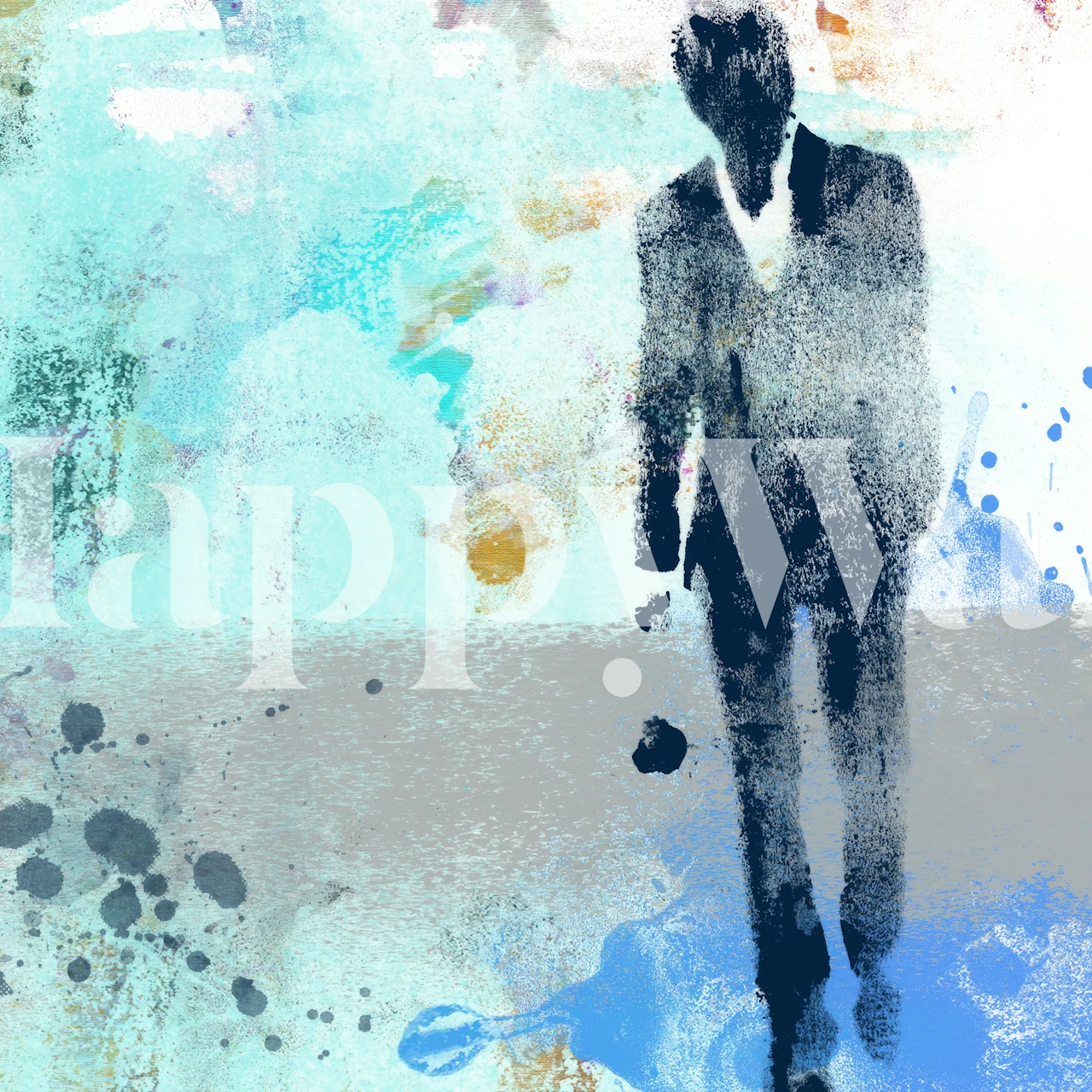 Watercolor businessman shadow wallpaper in a room