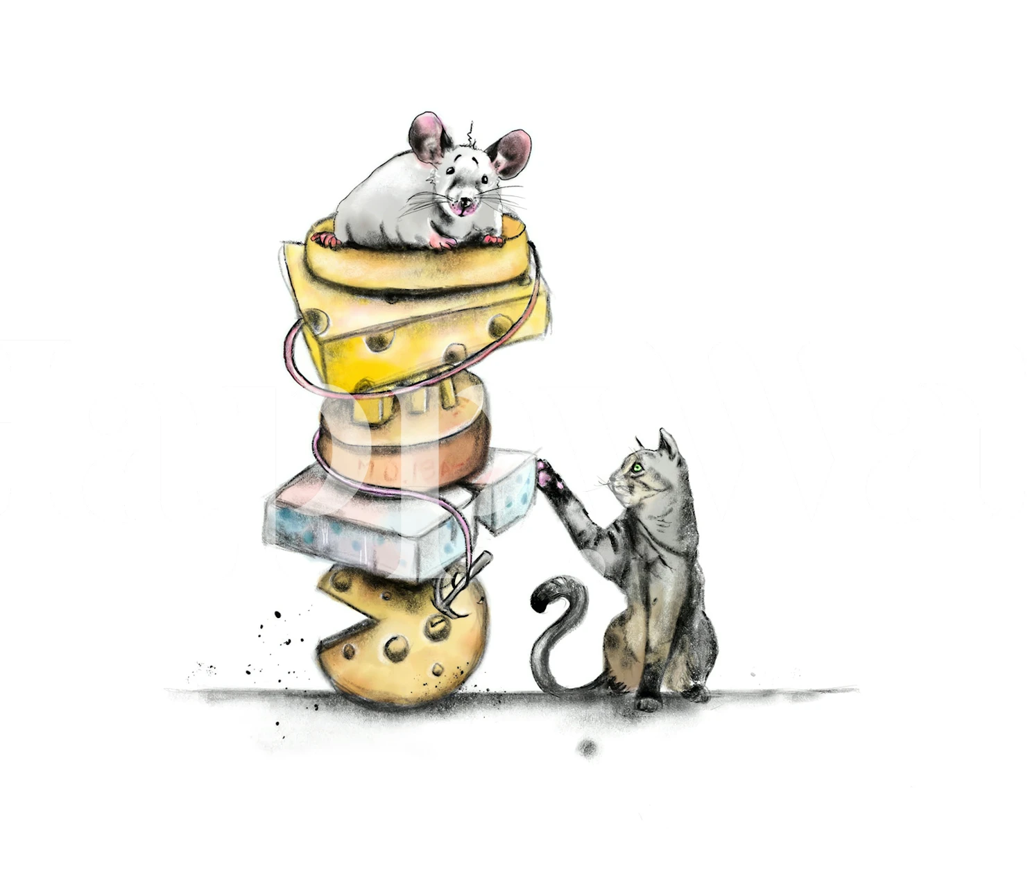 Cat and mouse wallpaper design in a room