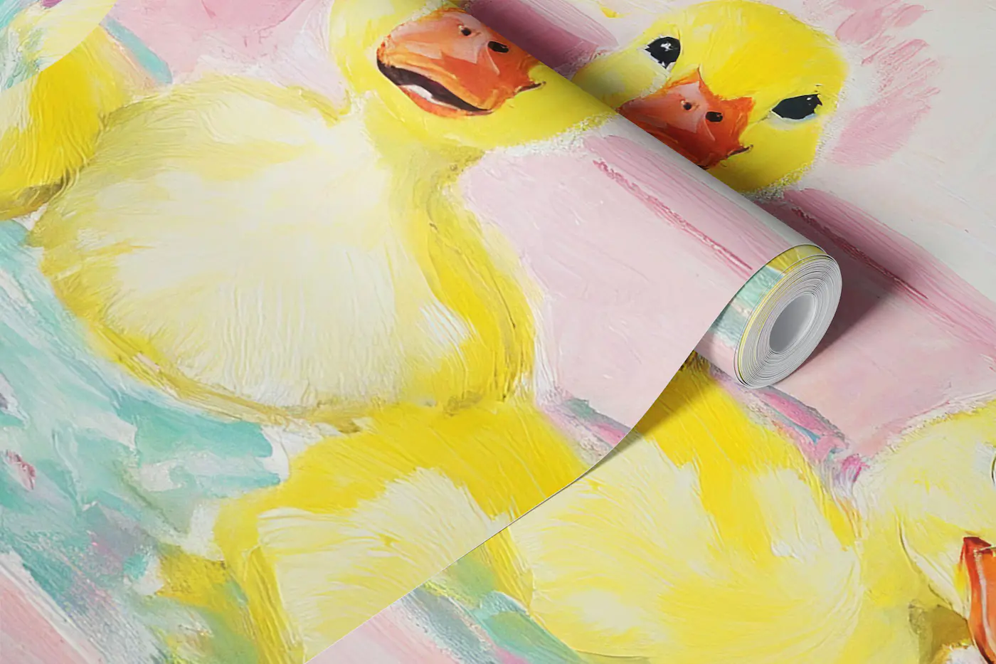 Spring Ducklings In Bath Bowl wallpaper roll