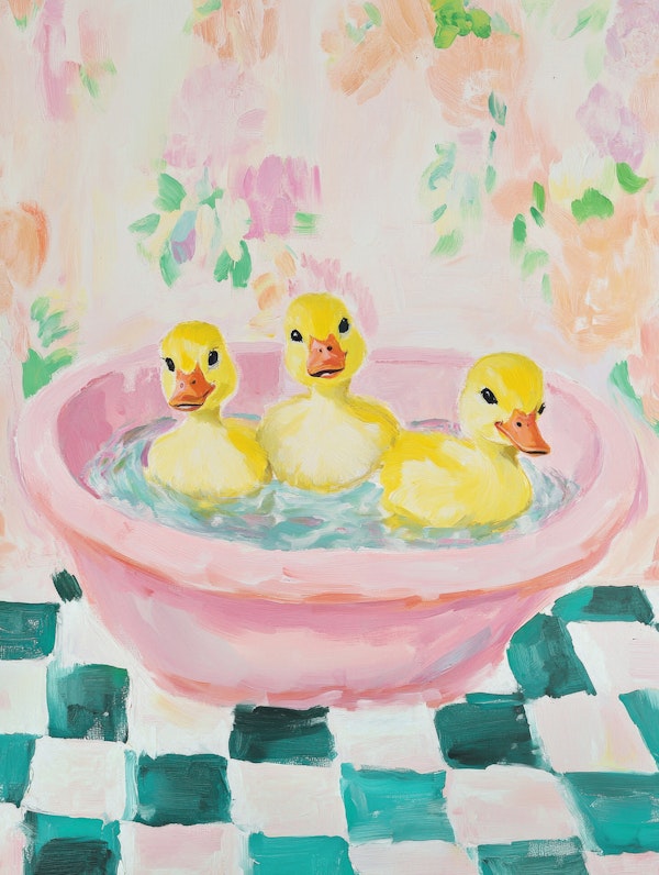 Spring Ducklings In Bath Bowl