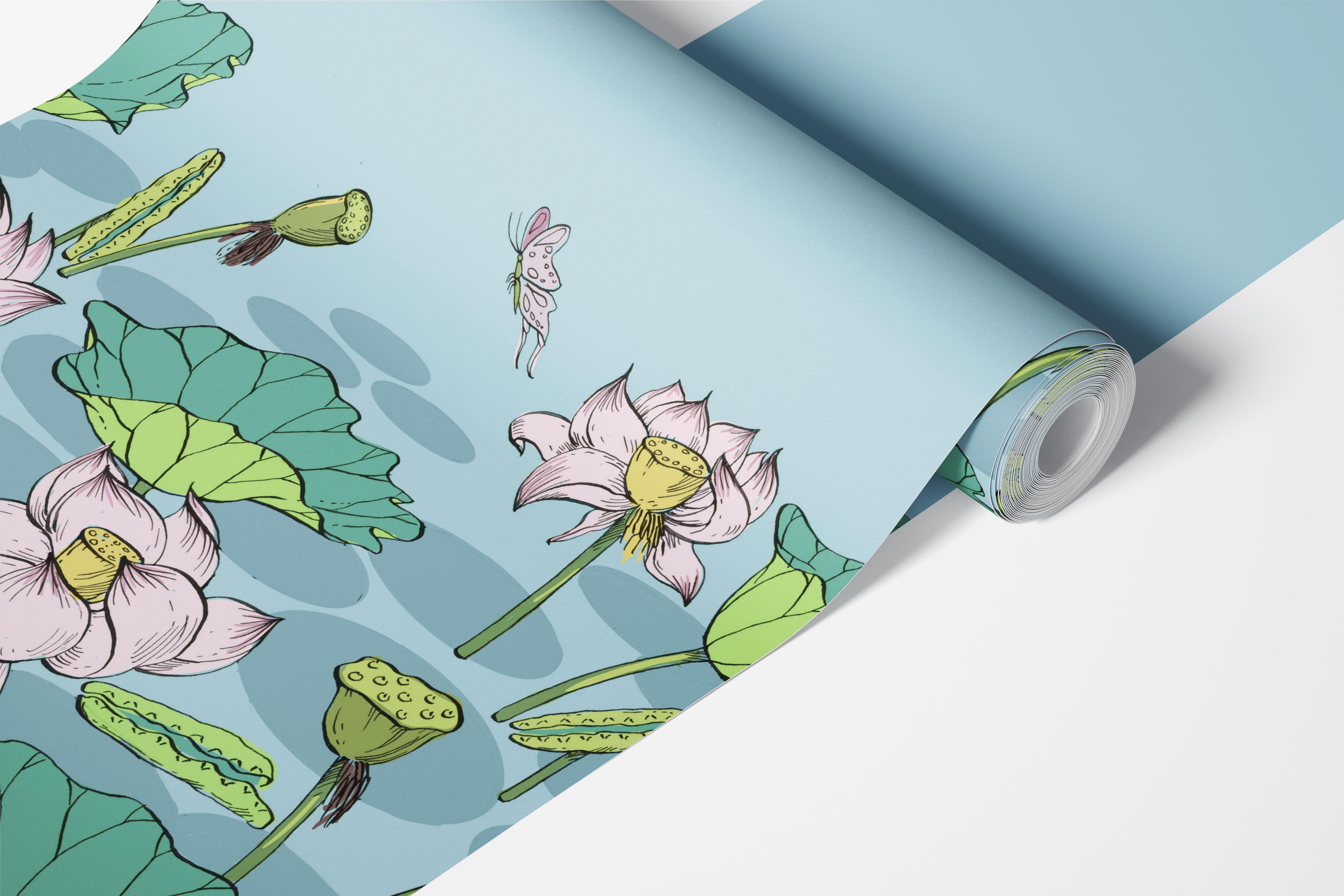 Lotus water garden wallpaper in a room