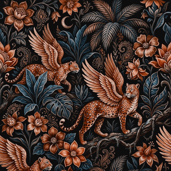 Mystical Teal Leopard Jungle Night