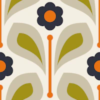 Bold Vintage Daisy in Orange Green - L wallpaper