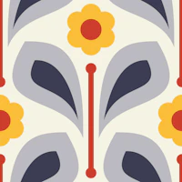 Bold Vintage Daisy in Gray Red - L wallpaper