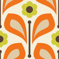 Bold Vintage Daisy in Orange Green - S wallpaper