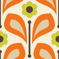 Bold Vintage Daisy in Orange Green - L wallpaper
