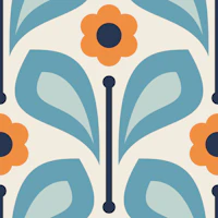Bold Vintage Daisy in Blue Orange - S wallpaper