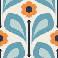Bold Vintage Daisy in Blue Orange - L wallpaper