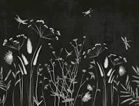 Wildflowers and Dragonflies in Black behang