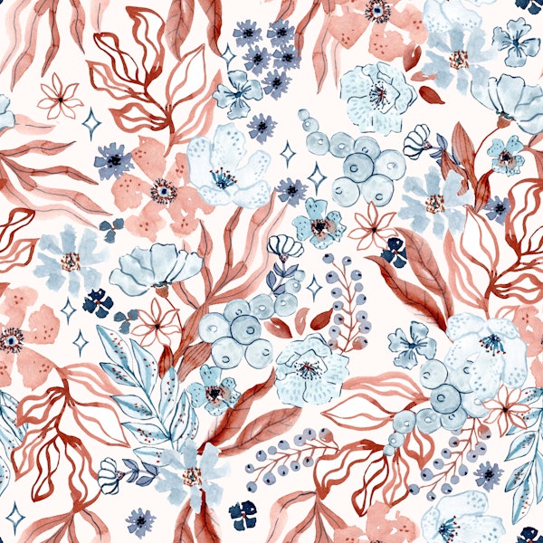 Rust Leaves and Blue Blossoms