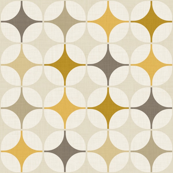 retro mod atomic squares - mustard cream