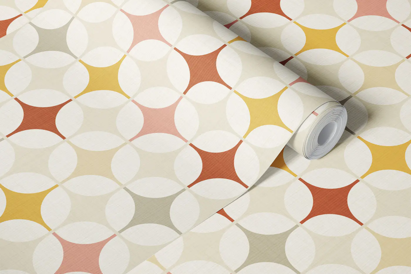 retro mod atomic squares - pink mustard wallpaper roll
