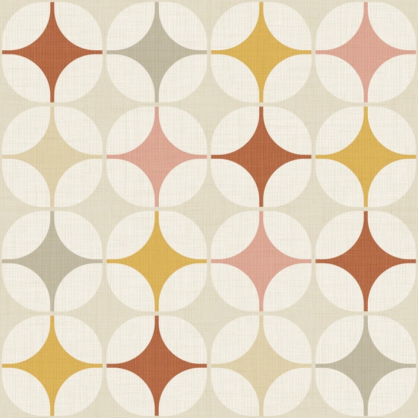 retro mod atomic squares - pink mustard