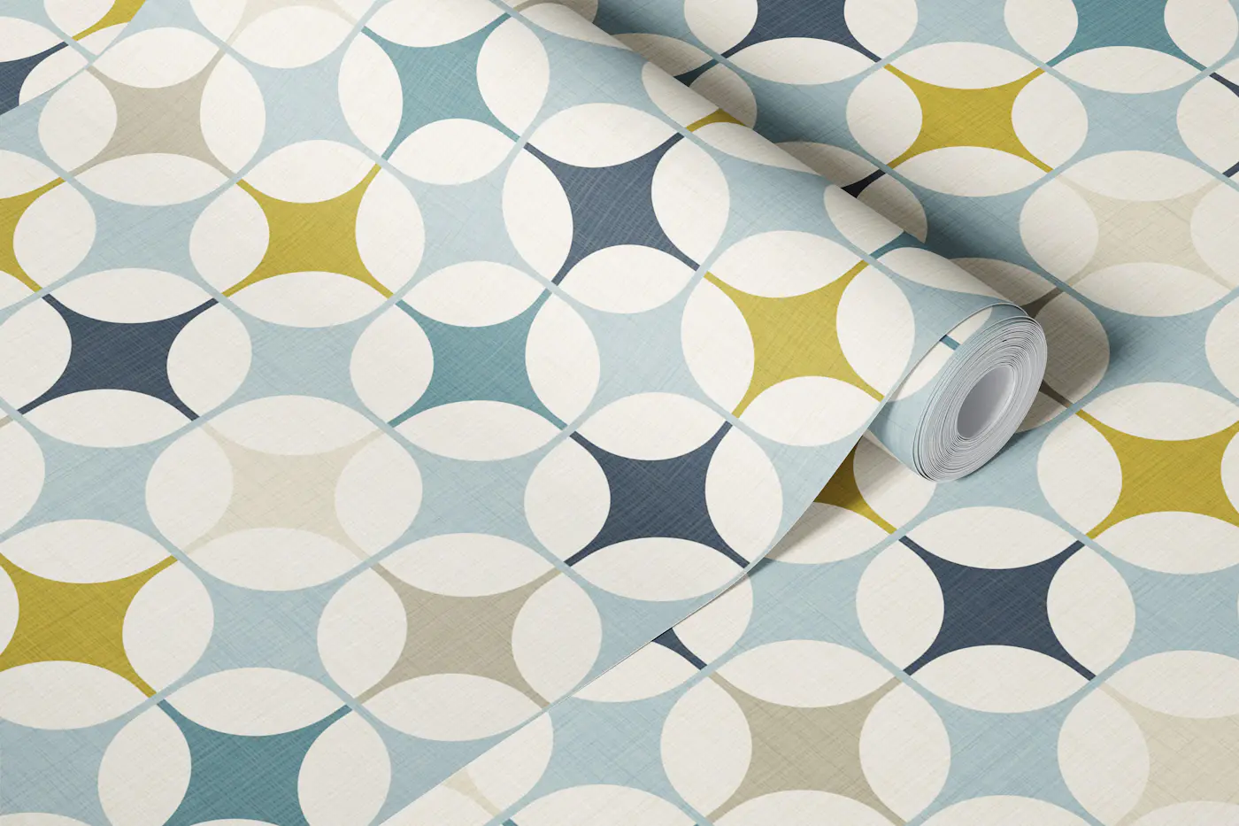 retro mod atomic squares - blue lime green wallpaper roll