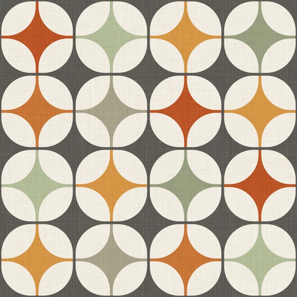 retro mod atomic squares - orange green grey