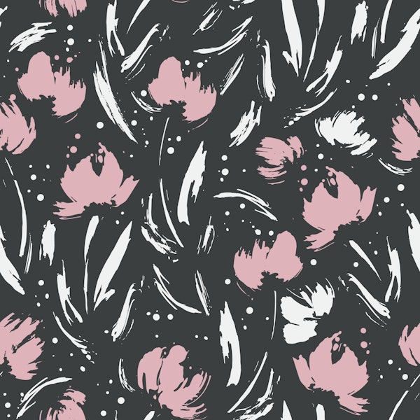 Pink and Black Abstract Brush Florals