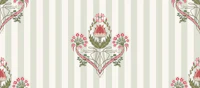 Rosebud Mucha Medallion on Soft Stripes wallpaper