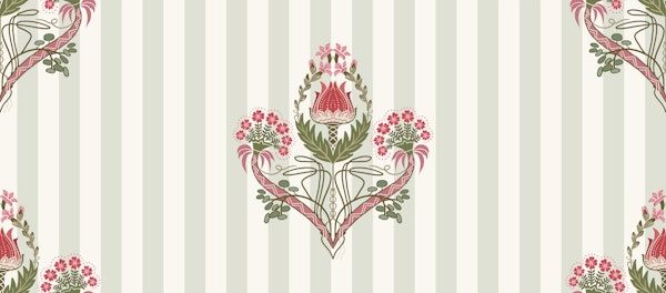 Rosebud Mucha Medallion on Soft Stripes