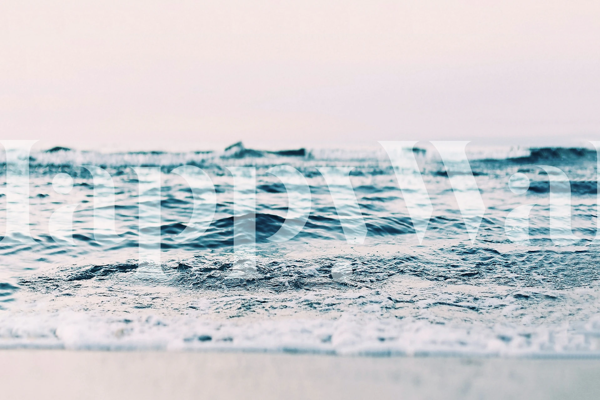 Ocean waves in soft blush and blue colors wallpaper