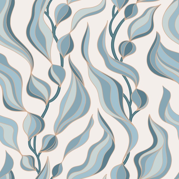 Nautical blue and gold kelp - medium scale