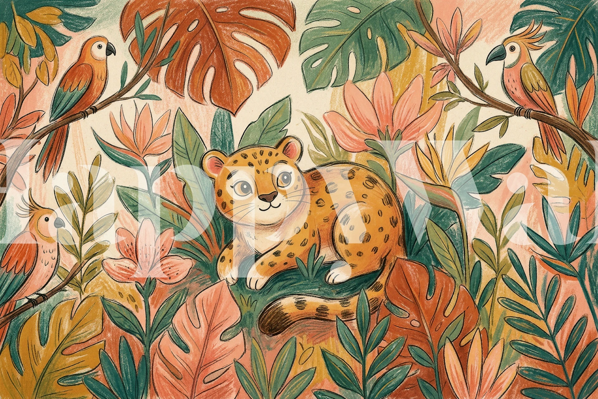 Cute Leopard Jungle Friends wallpaper