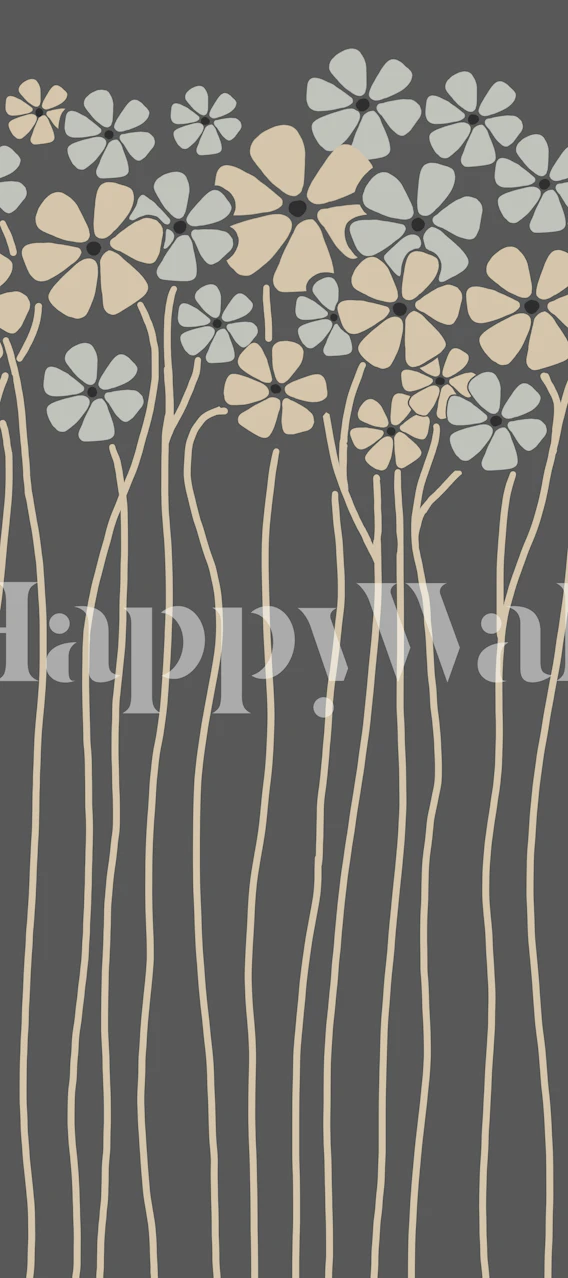 Minimal Daisy Garden Charcoal tapet