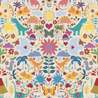 Peace Love and Dinosaurs - cream Med Large behang