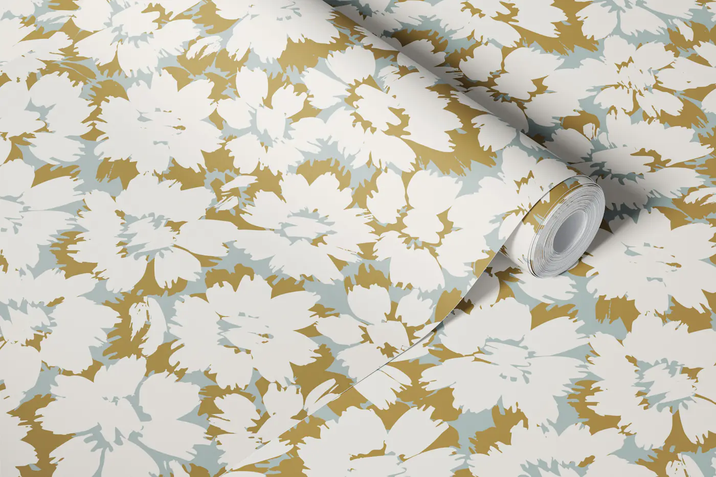 Backroads Blossom Floral Gold and Blue wallpaper roll