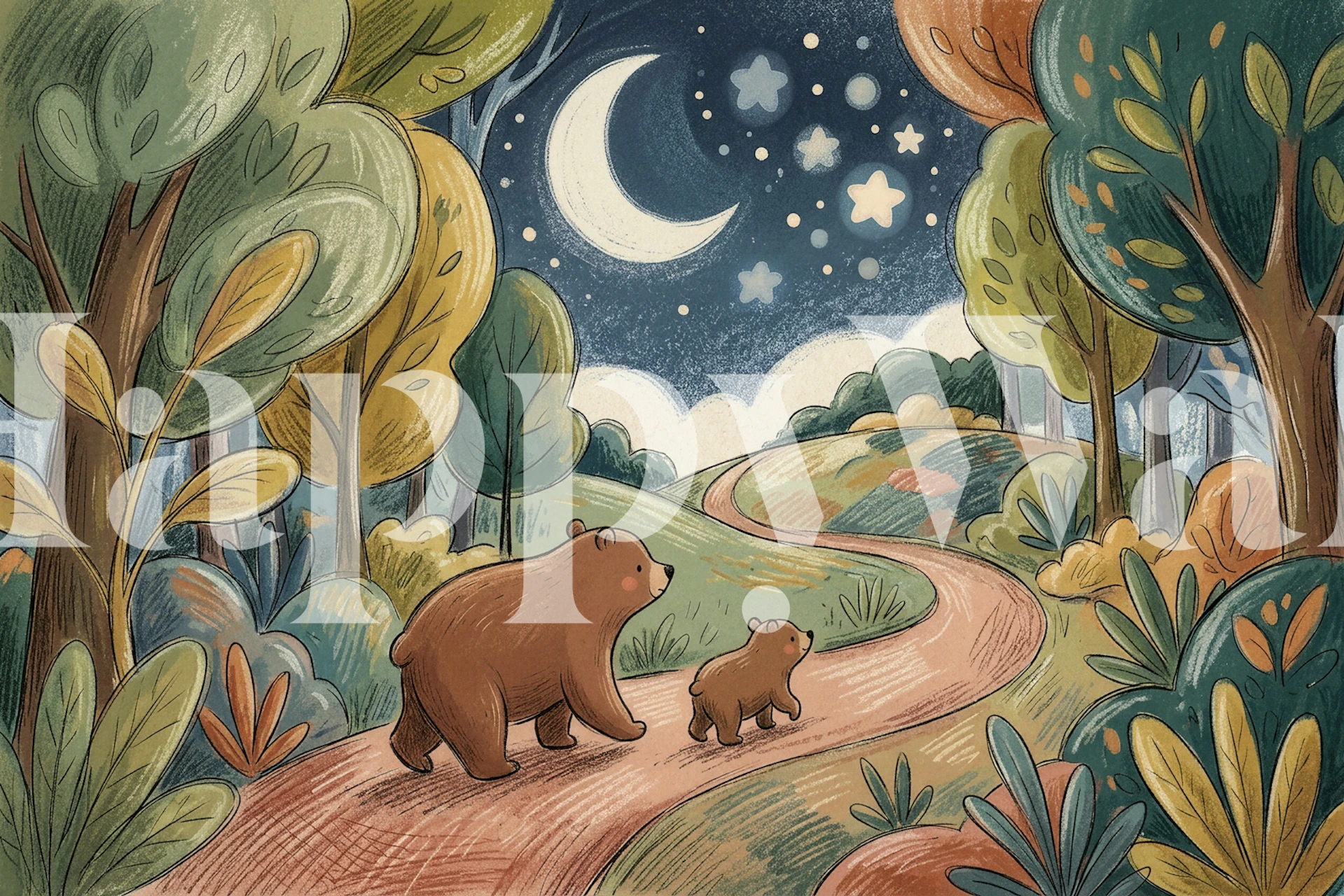Moonlit Forest Bear Walk wallpaper