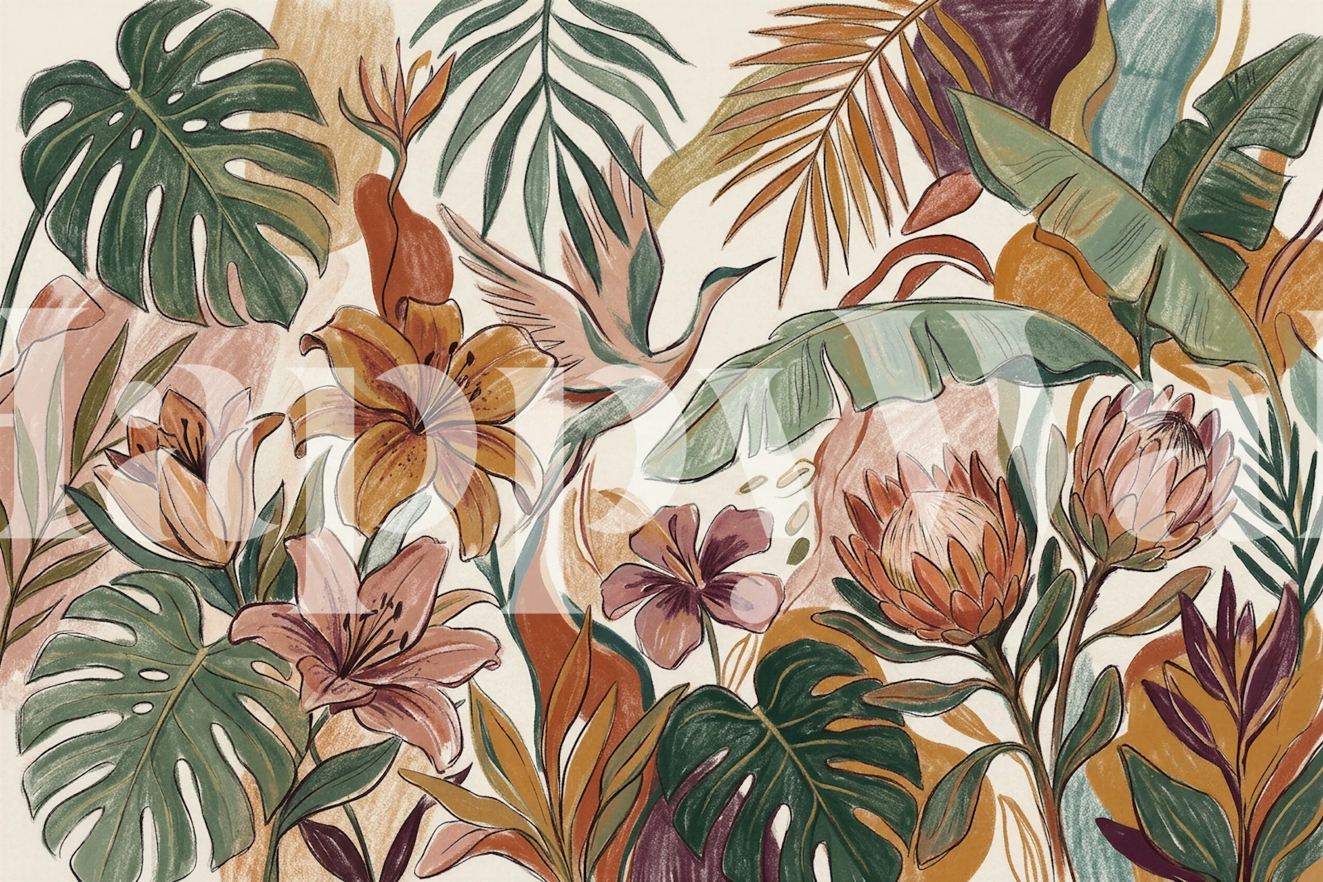 Tropical Botanical Jungle Leaves wallpaper in a room