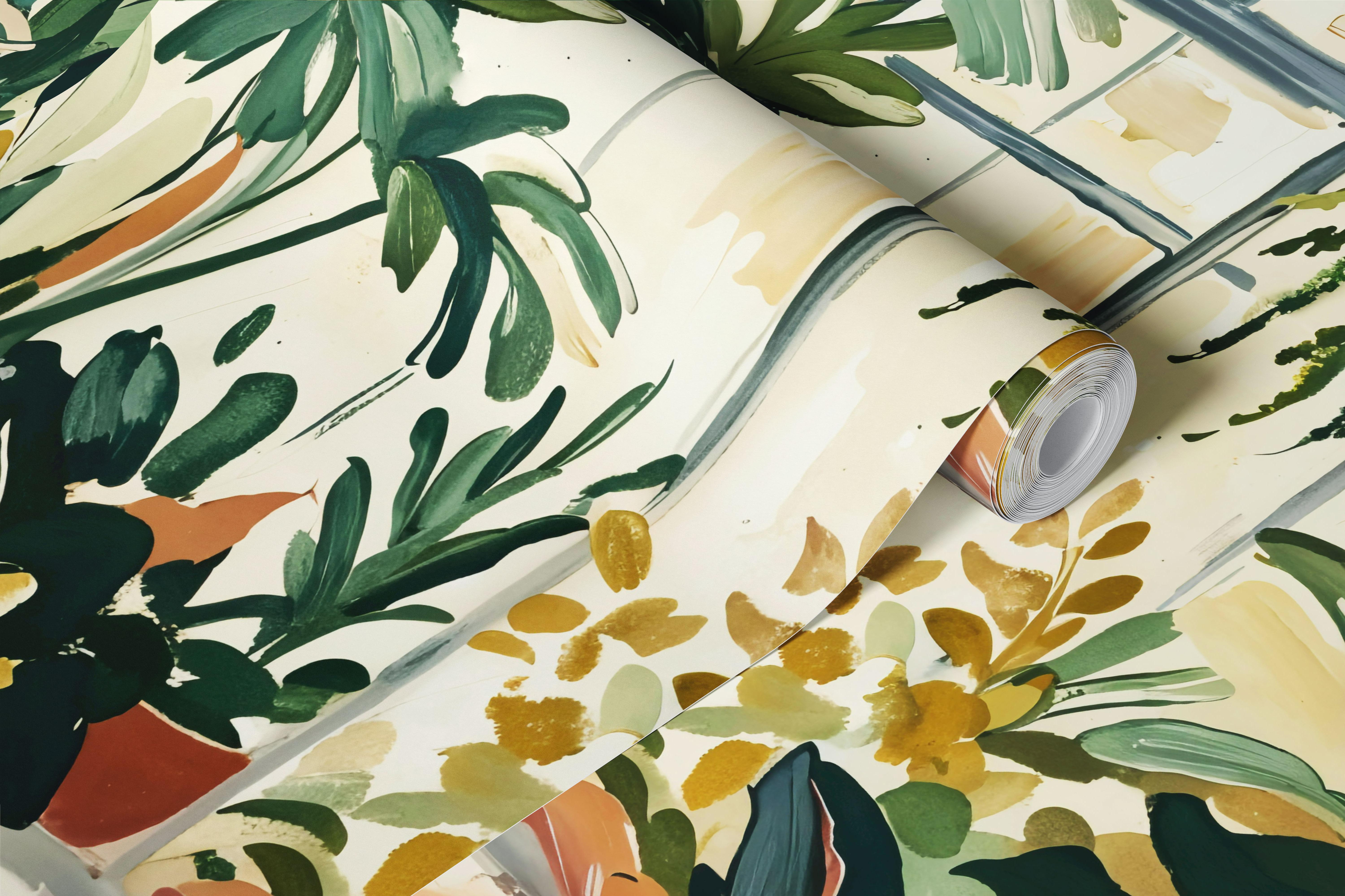 Tropical greenhouse wallpaper design in a room