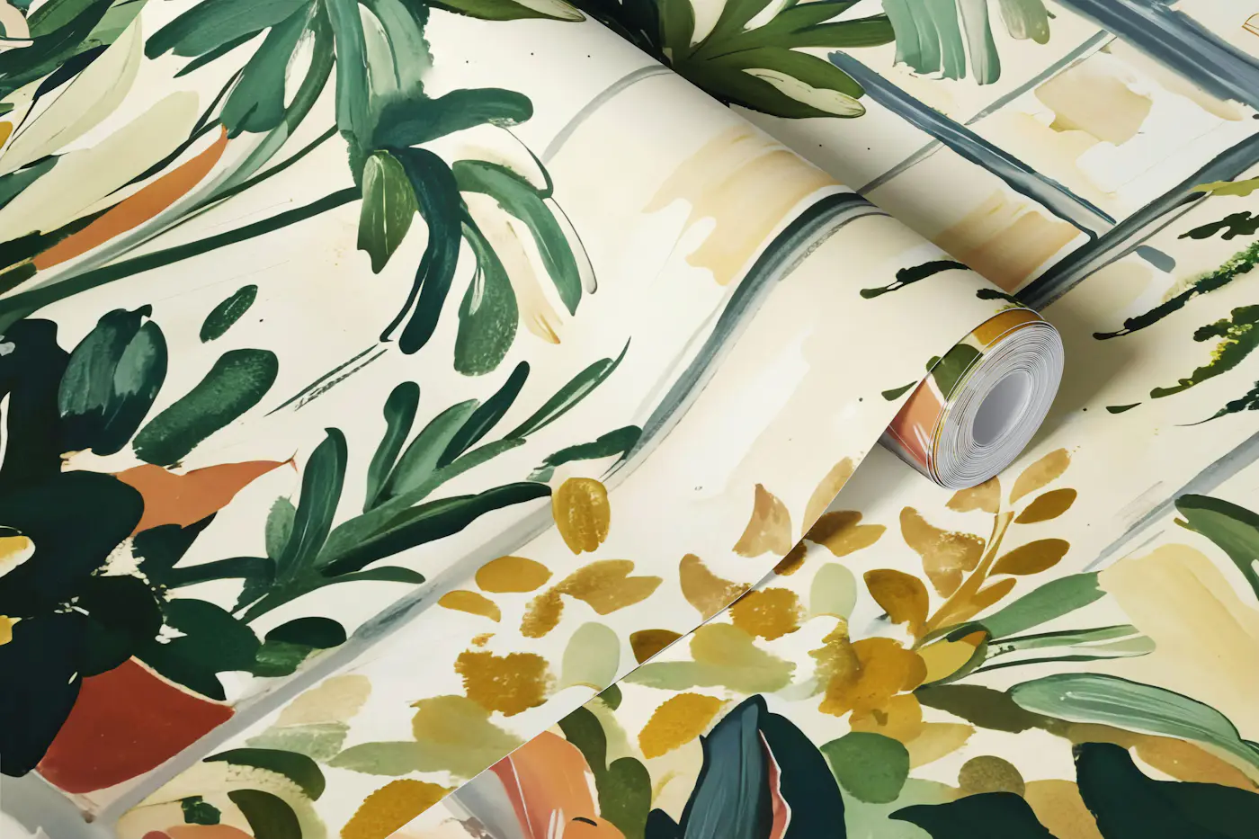 Sunlit Tropical Greenhouse wallpaper roll