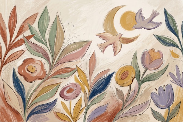 Boho Floral Moon Doves