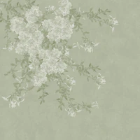 Plumbago Floral Branches - Monochrome Green tapete