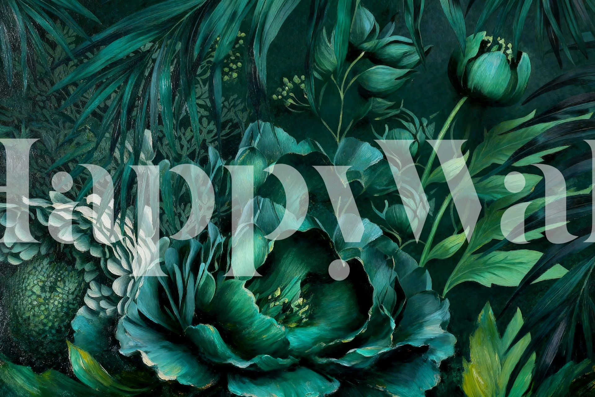 Midnight Teal Tropical Blooms tapet