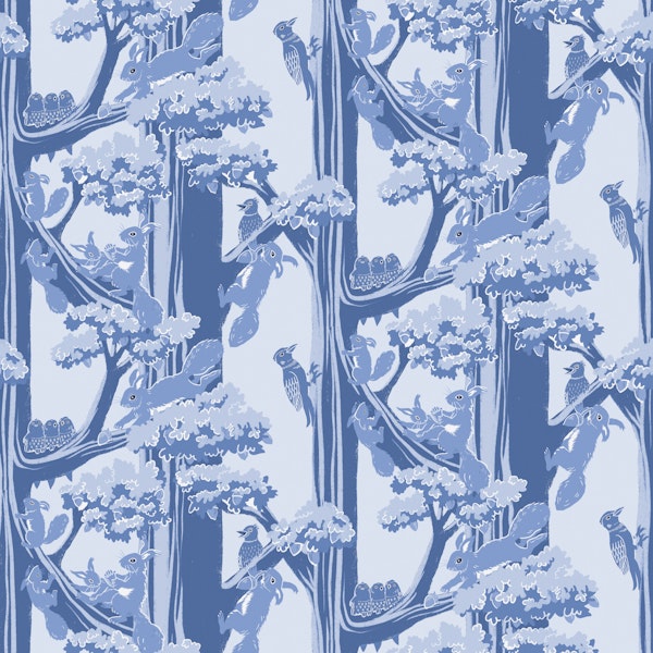 Squirrels in scandi forest in soft evening