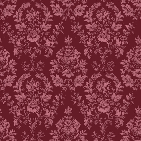 Wine Red Baroque Floral Damask
